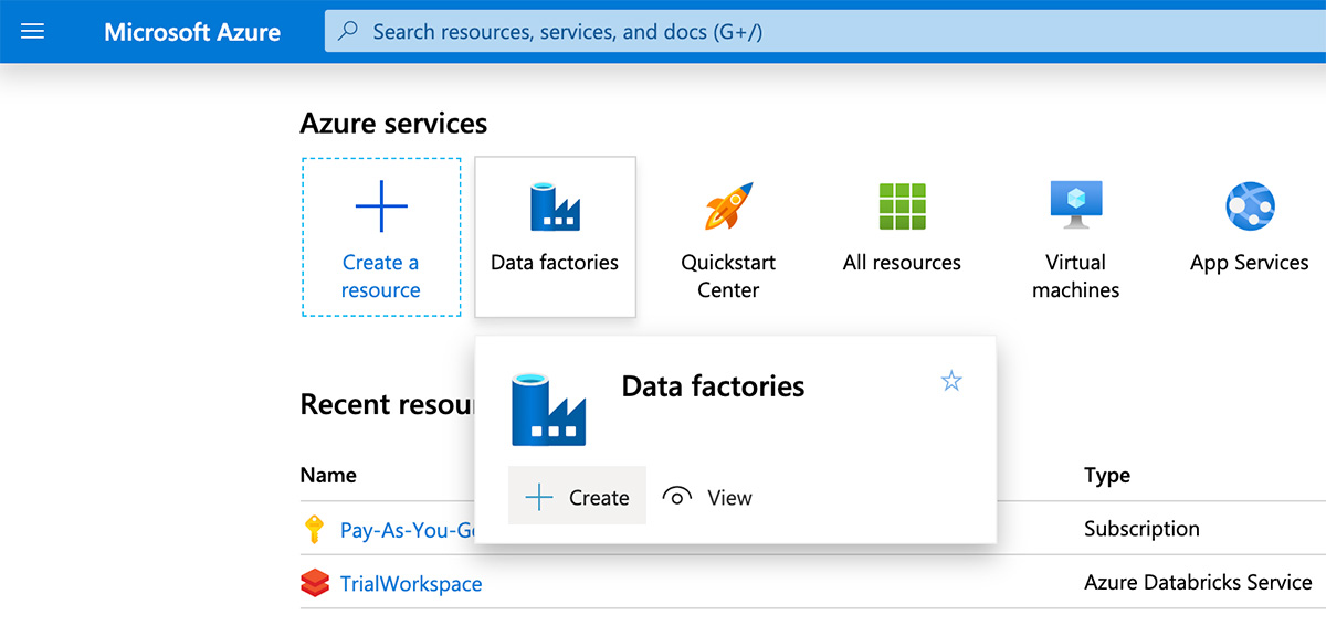 Azure Portal에서 데이터 팩터리 만들기Create a data factory from the Azure portal