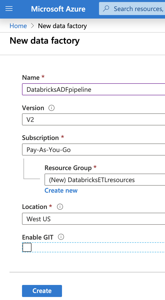 Define a new data factory