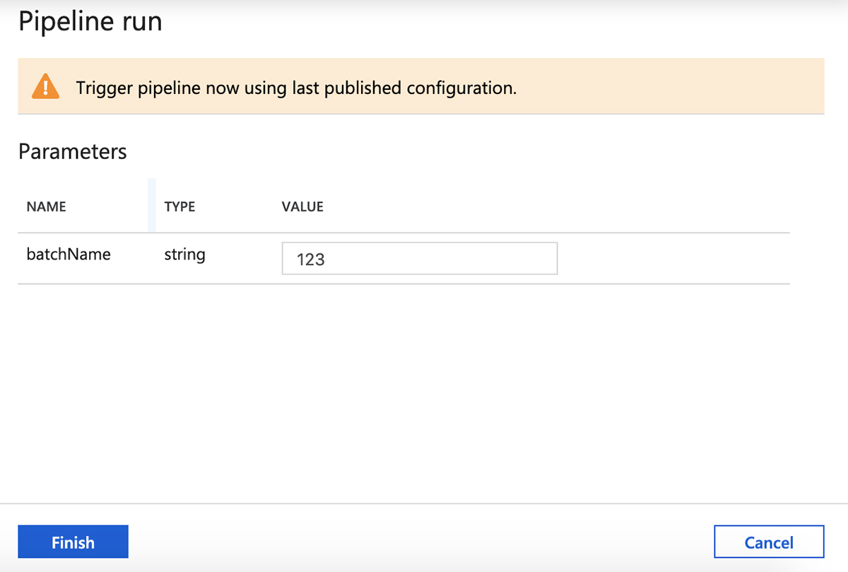 Set parameters and trigger a pipeline run