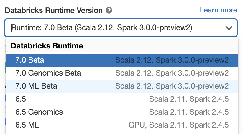 Spark 3.0.0 preview on Databricks Runtime 7.0 Beta