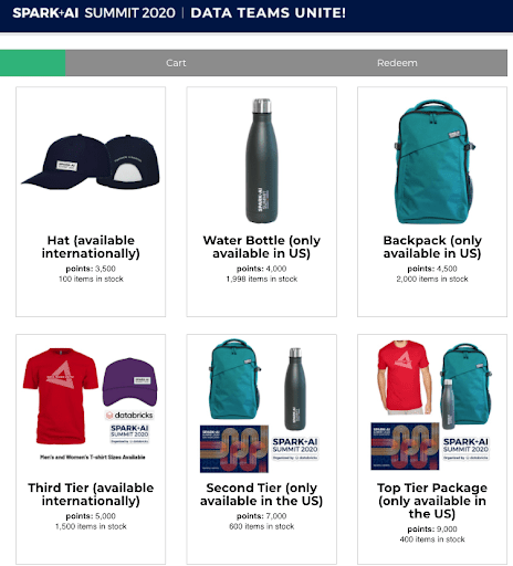 Swag Store provided as part of the Spark +AI Virtual Summit 2020 attendee experience.