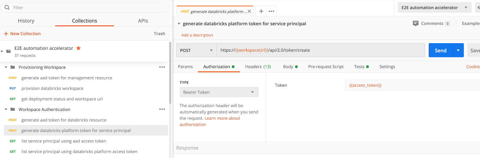 With the AAD access token value, users can generate the Azure Databricks platform access token for the service principal.