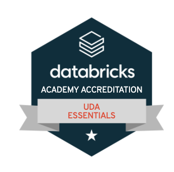 The Databricks Academy Accreditation digital badge for Databricks Unified Data Analytics Essentials