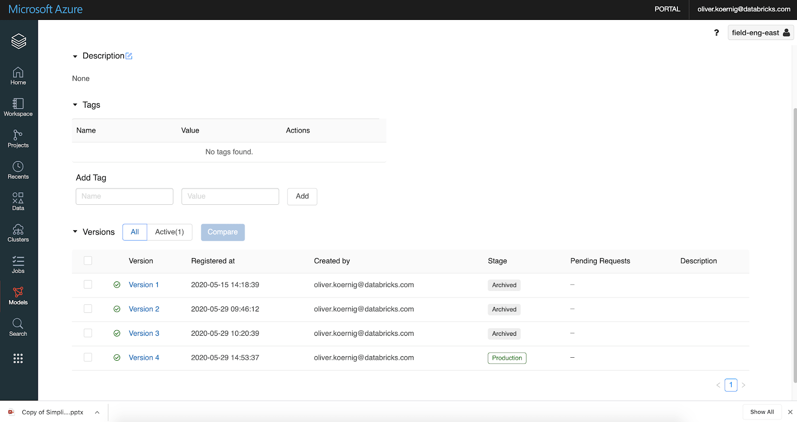 Sample ML model deployment to production executed in AzureML from an Azure Databricks notebook.