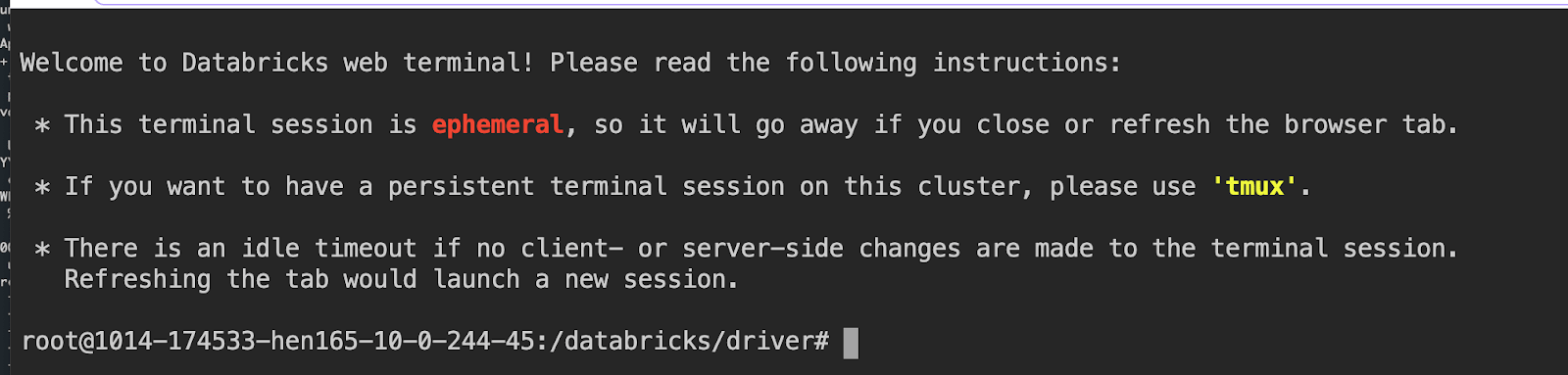 Databricks’ notebooks provides any member of the data team full access to the interactive shell and controlled access to the driver node of a cluster via a simple drop-down menu.