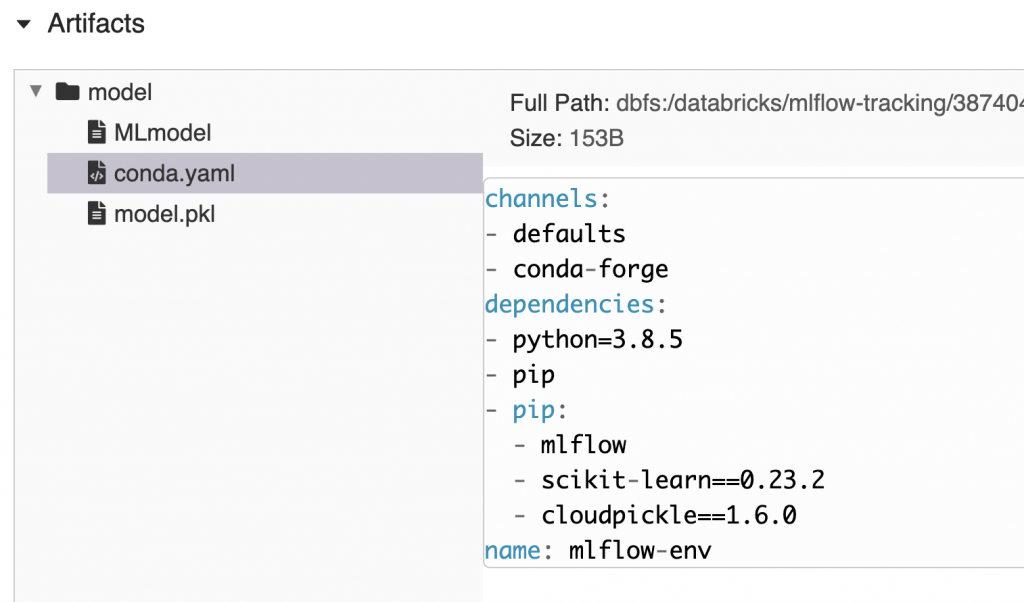 conda.yaml logged in MLflow UI