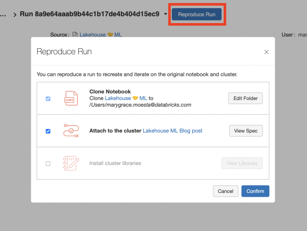 Databricks の [実行] オプションを再現