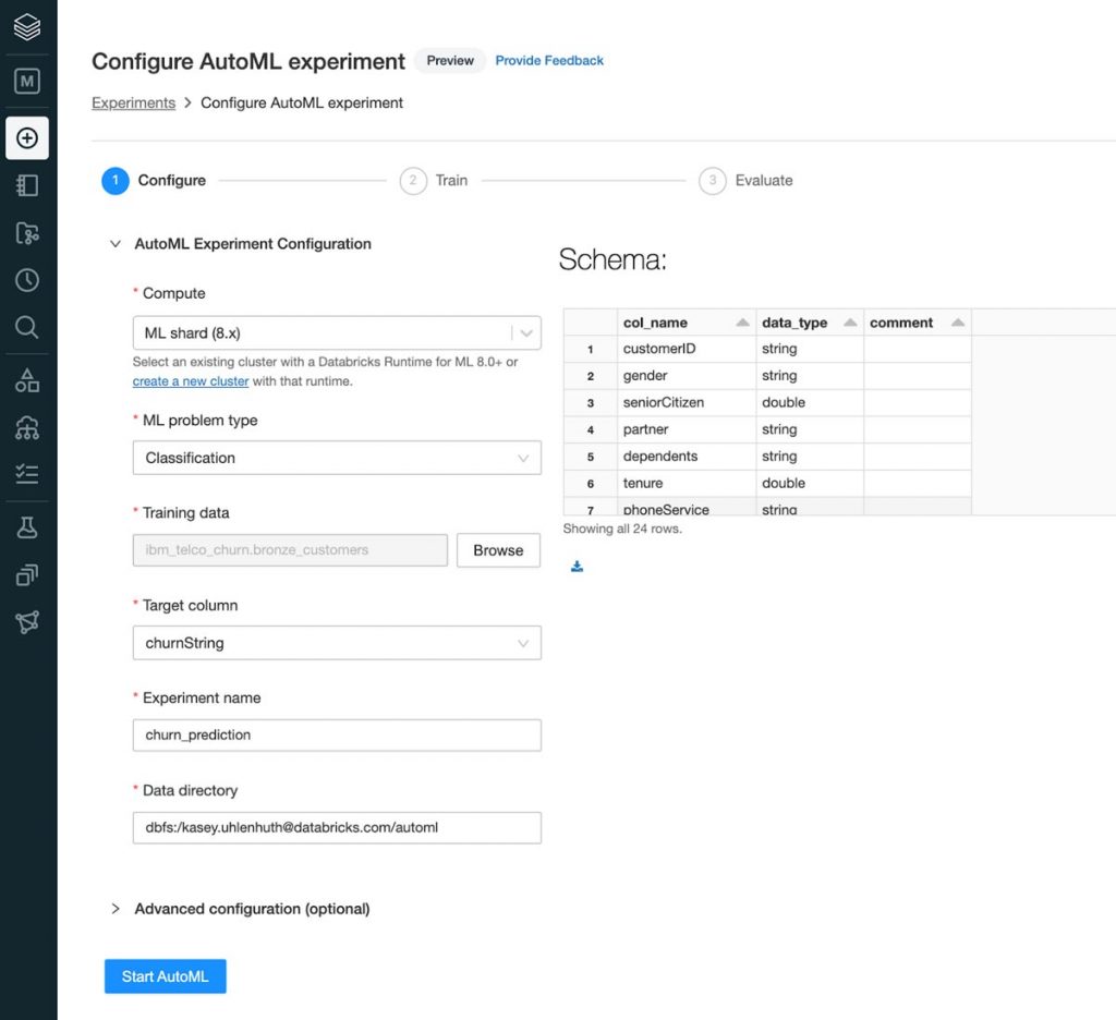 The Databricks AutoML Public Preview parallelizes training over sklearn and xgboost models for classification (binary and multiclass) and regression problems. 