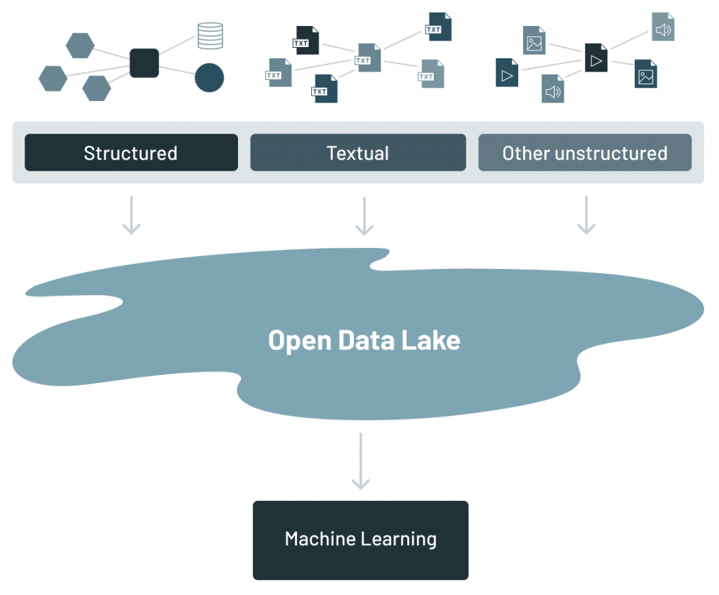 The data lake is an amalgamation of ALL of the different kinds of data found in the corporation
