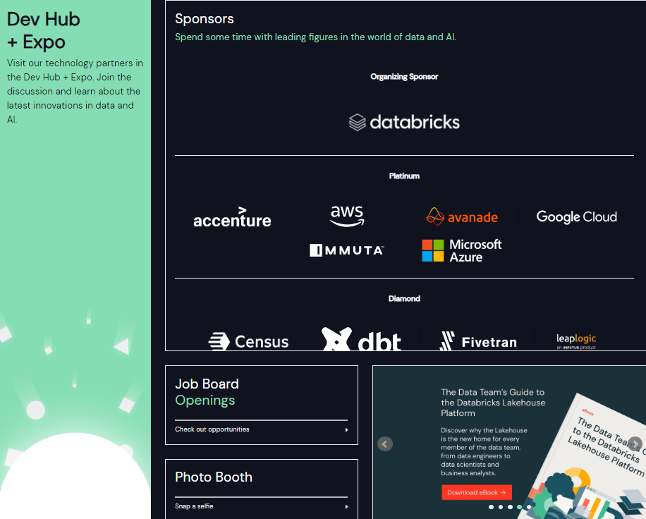 Sample Dev Hub and Expo available to attendees of Data + AI Summit