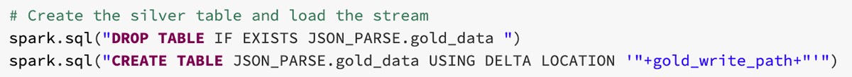 Creating the Gold Table and loading with the parsed data
