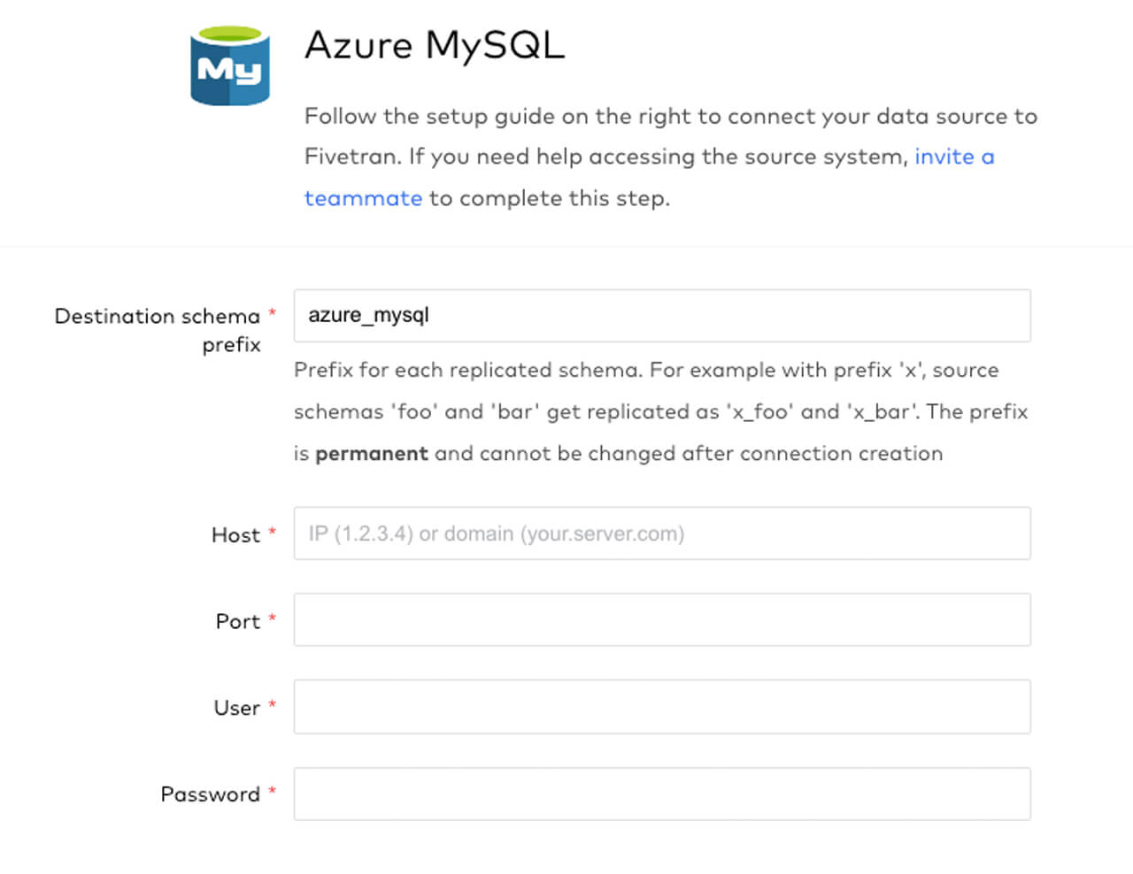 Setting up the connection between Azure MySQL and Fivetran